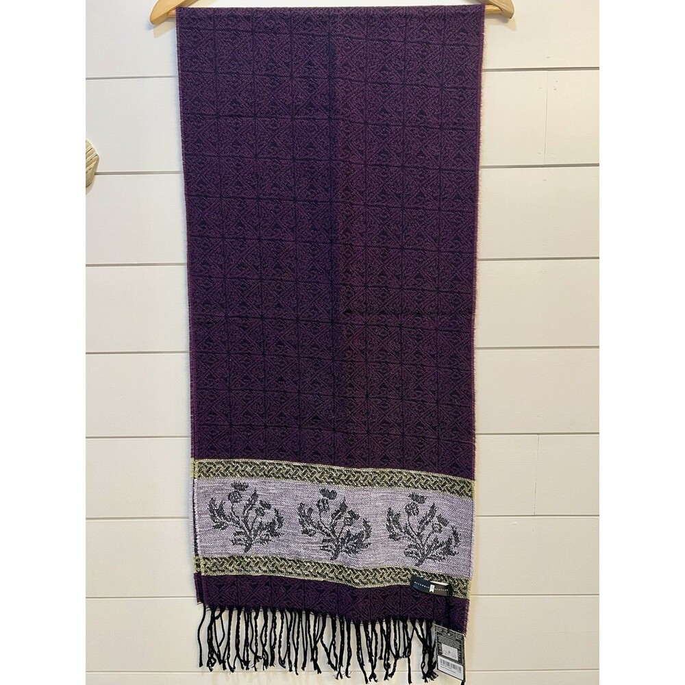 Calzeat Of Scotland Celtic Collection Wool Blend Thistle Purple Scarf